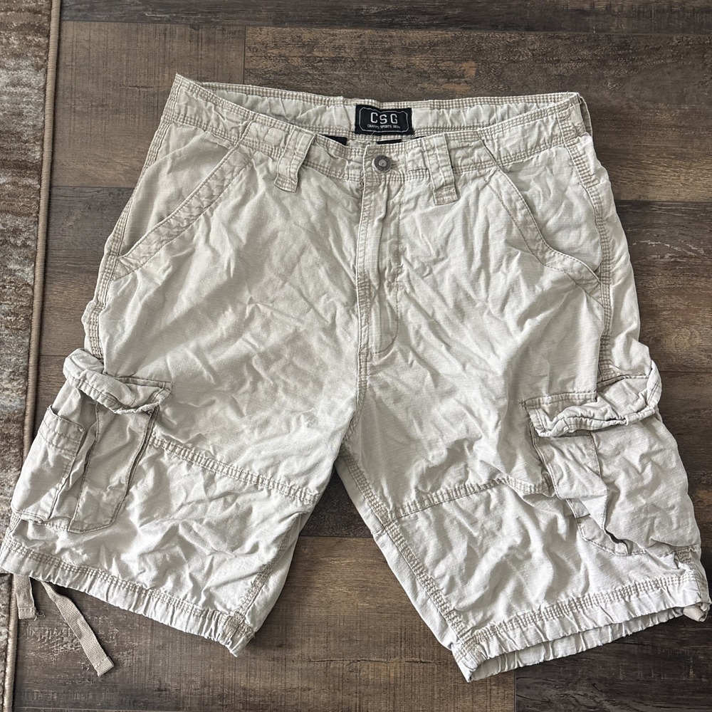CSG Cargo Shorts Mens 34 Tan Ripstop Army Utility Y2K